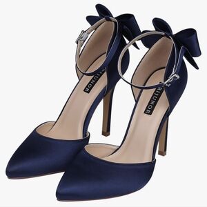 NWOT ERIJUNOR Satin High Heel Bow Ankle Strap Evening Shoes Size 10